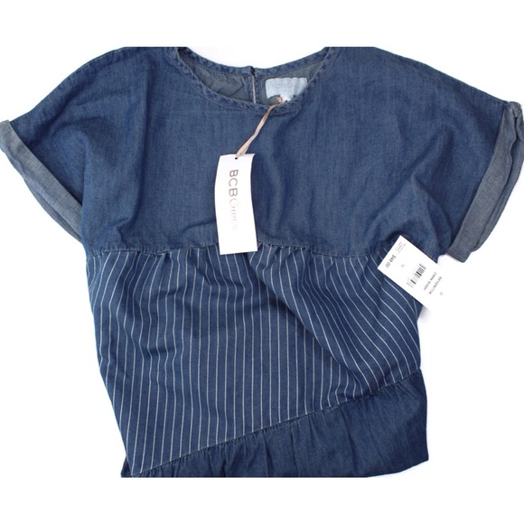 BCBG Girls Chambray Denim Mixed Pattern Dress 12 - Picture 6 of 7